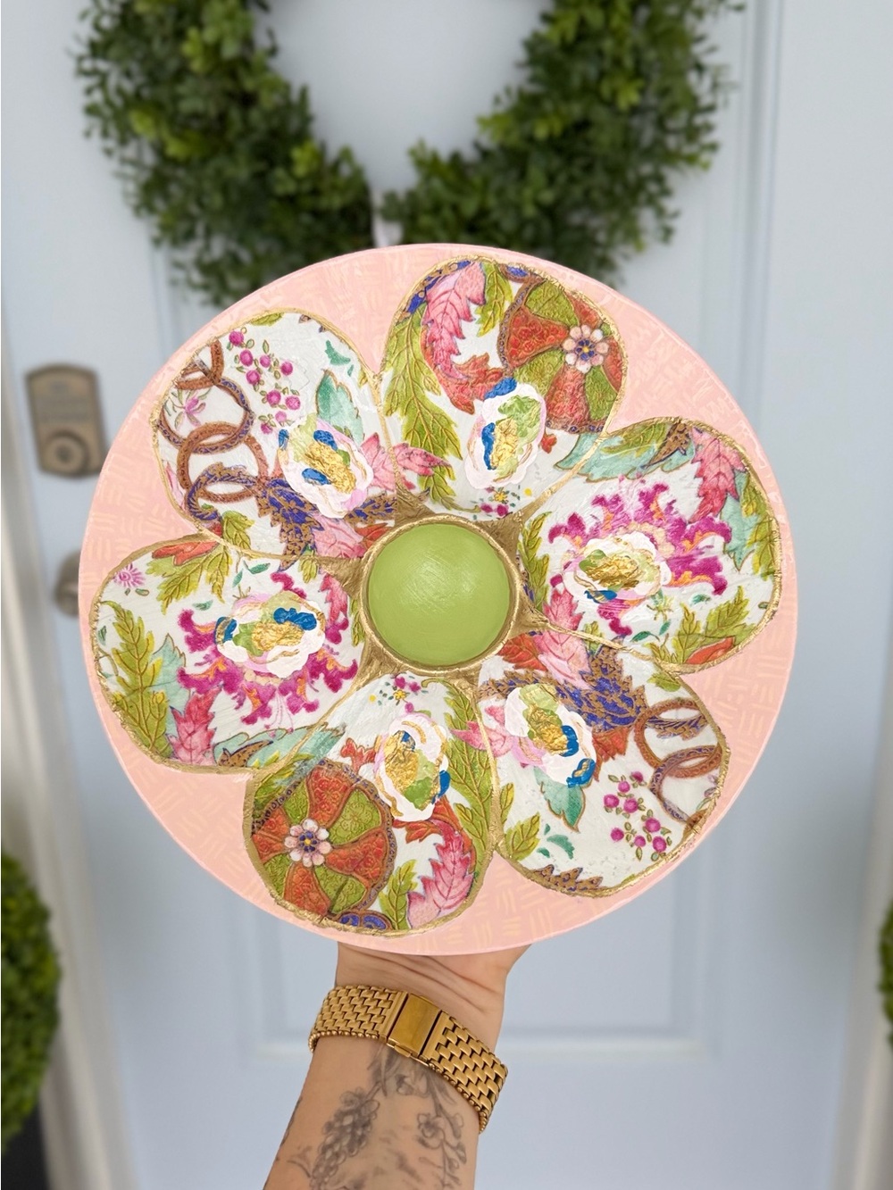 Hand-Painted Tobacco Leaf Oyster Plate